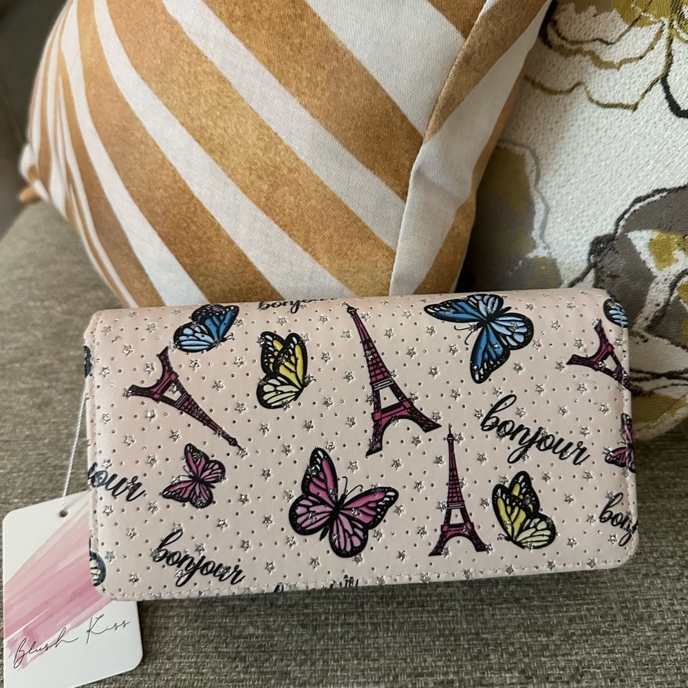 Blush‎ Kiss Chic Bonjour Parisian  Women's Clutch With 2 zipper Compartments New - Picture 14 of 16